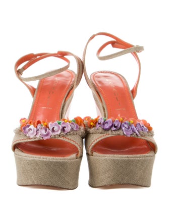 Casadei Canvas Floral Print Slingback Sandals