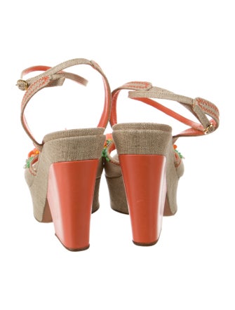 Casadei Canvas Floral Print Slingback Sandals