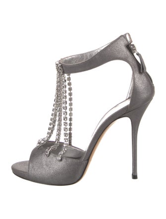 Casadei Suede Crystal Embellishments T-Strap Sandals