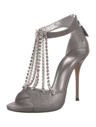 Casadei Suede Crystal Embellishments T-Strap Sandals