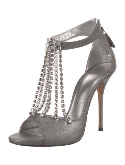 Casadei Suede Crystal Embellishments T-Strap Sandals