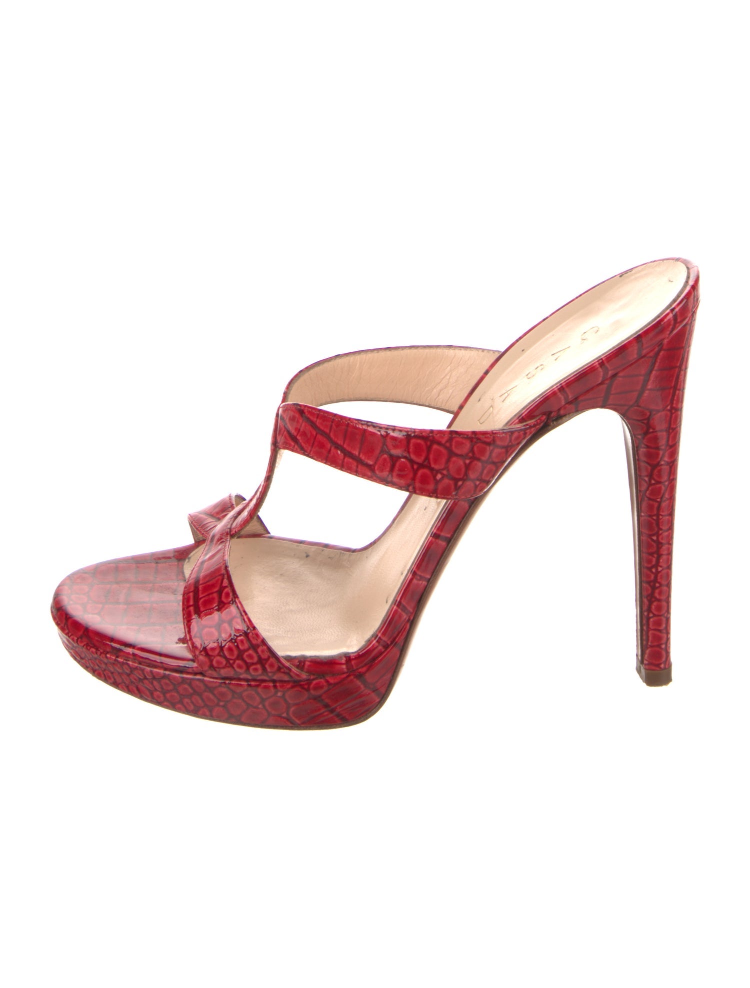 Casadei Embossed Leather Animal Print Slides