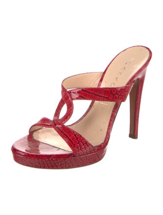 Casadei Embossed Leather Animal Print Slides