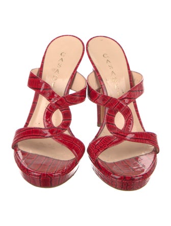 Casadei Embossed Leather Animal Print Slides