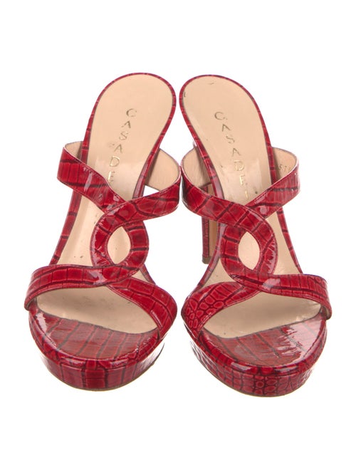 Casadei Embossed Leather Animal Print Slides