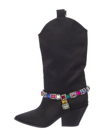 Casadei Satin Crystal Embellishments Western Boots