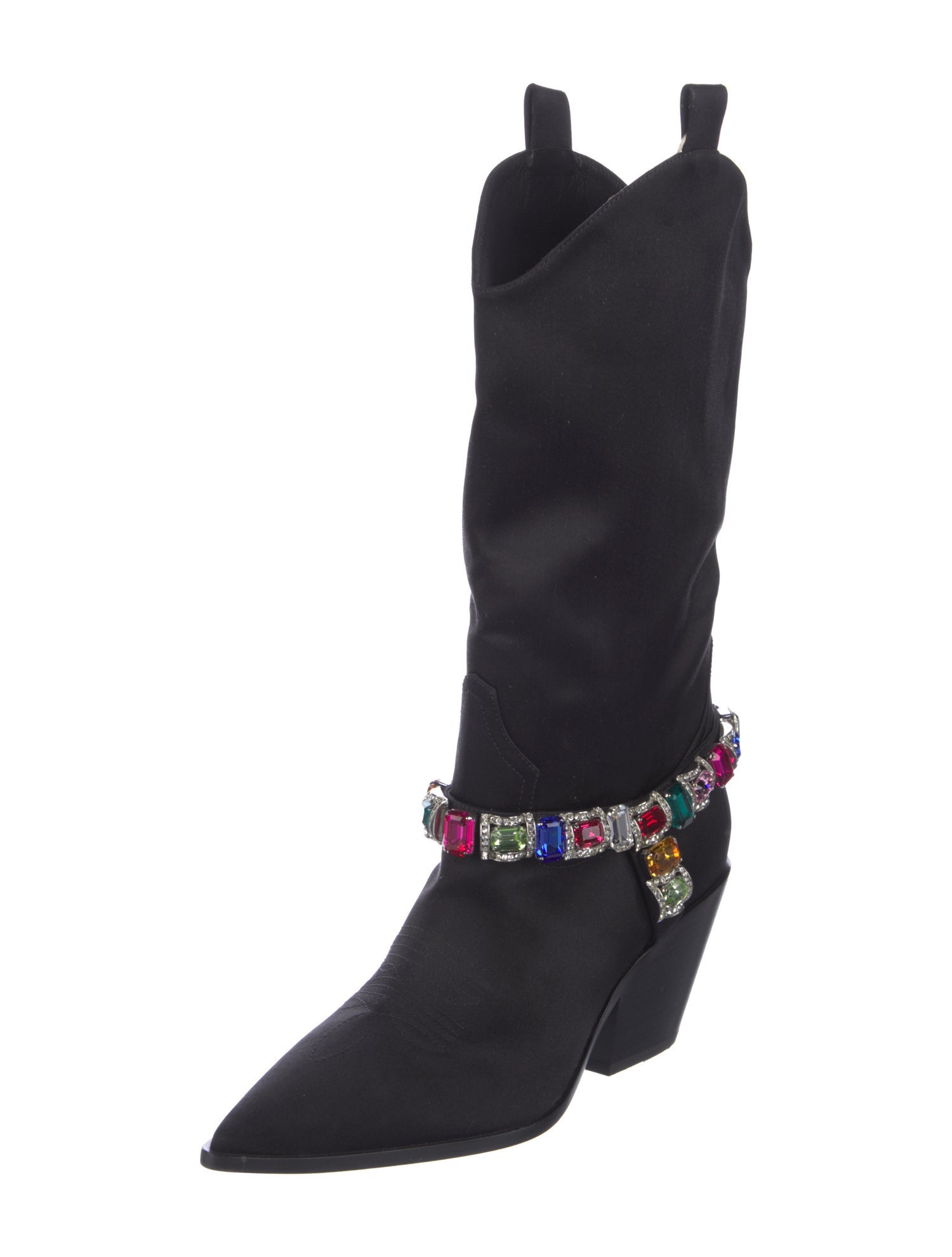 Casadei Satin Crystal Embellishments Western Boots