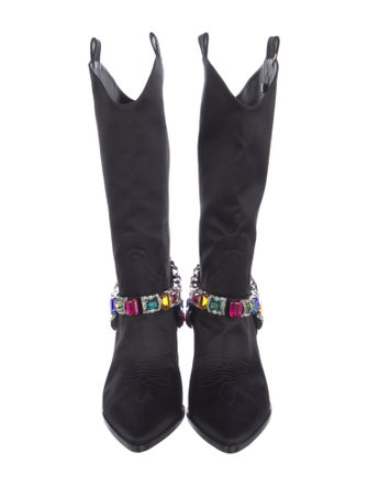 Casadei Satin Crystal Embellishments Western Boots
