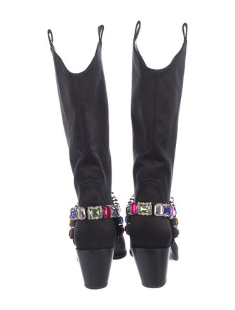 Casadei Satin Crystal Embellishments Western Boots