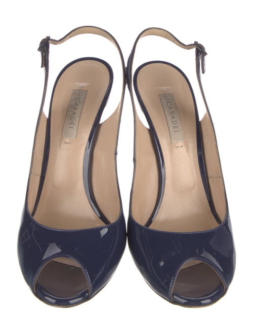 Casadei Patent Leather Animal Print Slingback Pumps