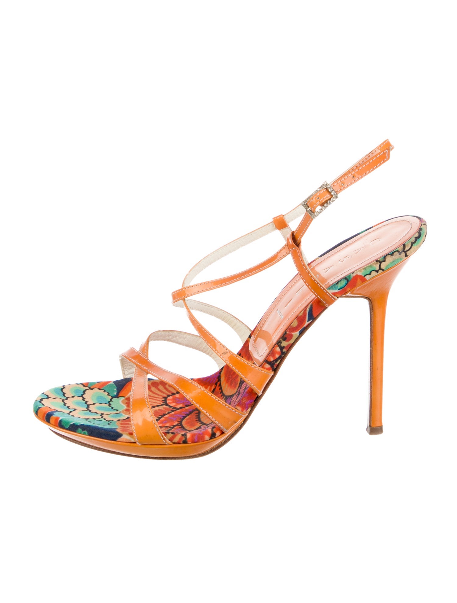 Casadei Leather Floral Print Slingback Sandals