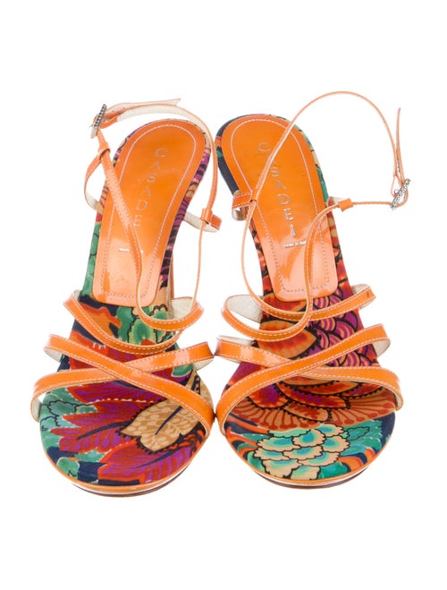 Casadei Leather Floral Print Slingback Sandals