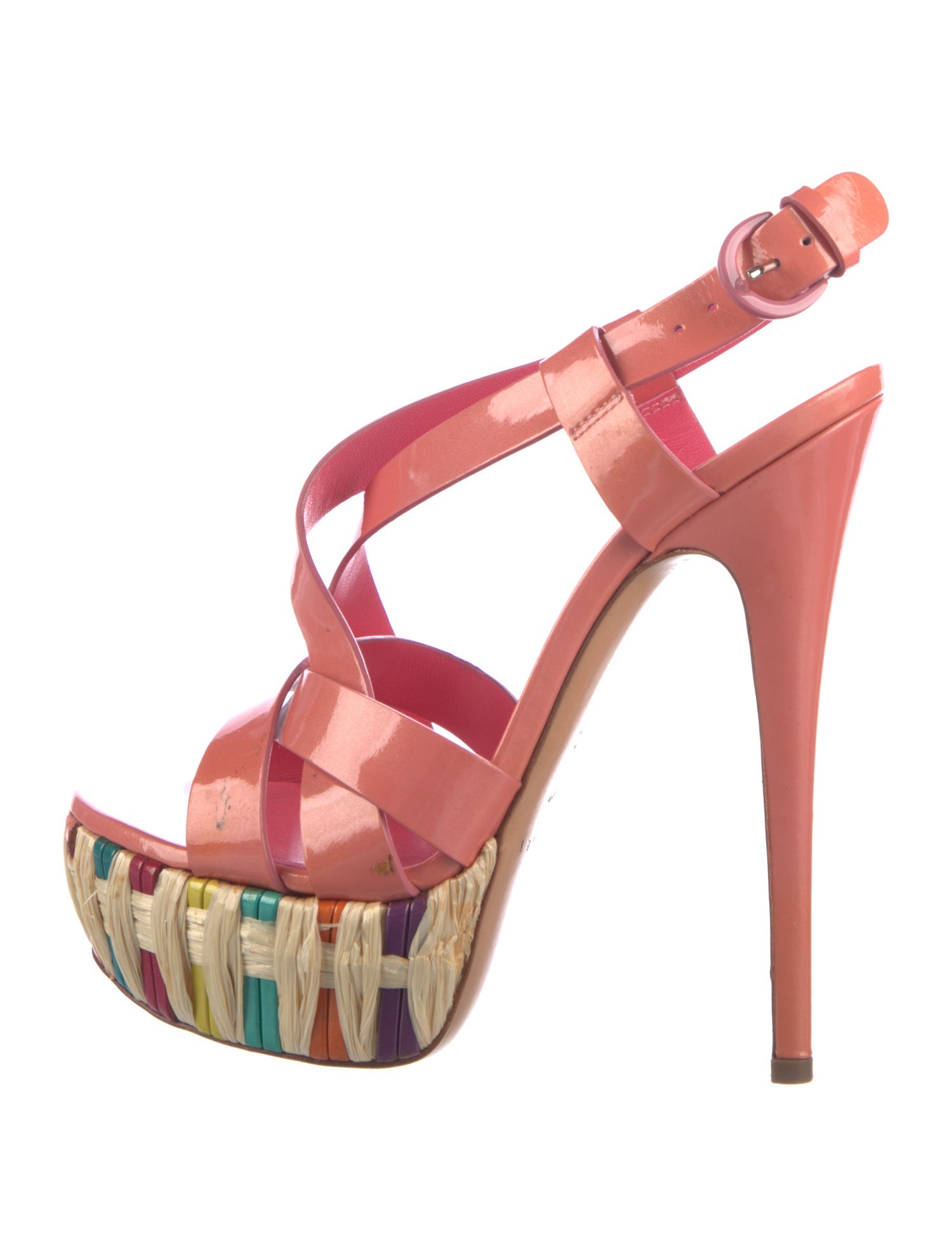 Casadei Patent Leather Floral Print Slingback Sandals