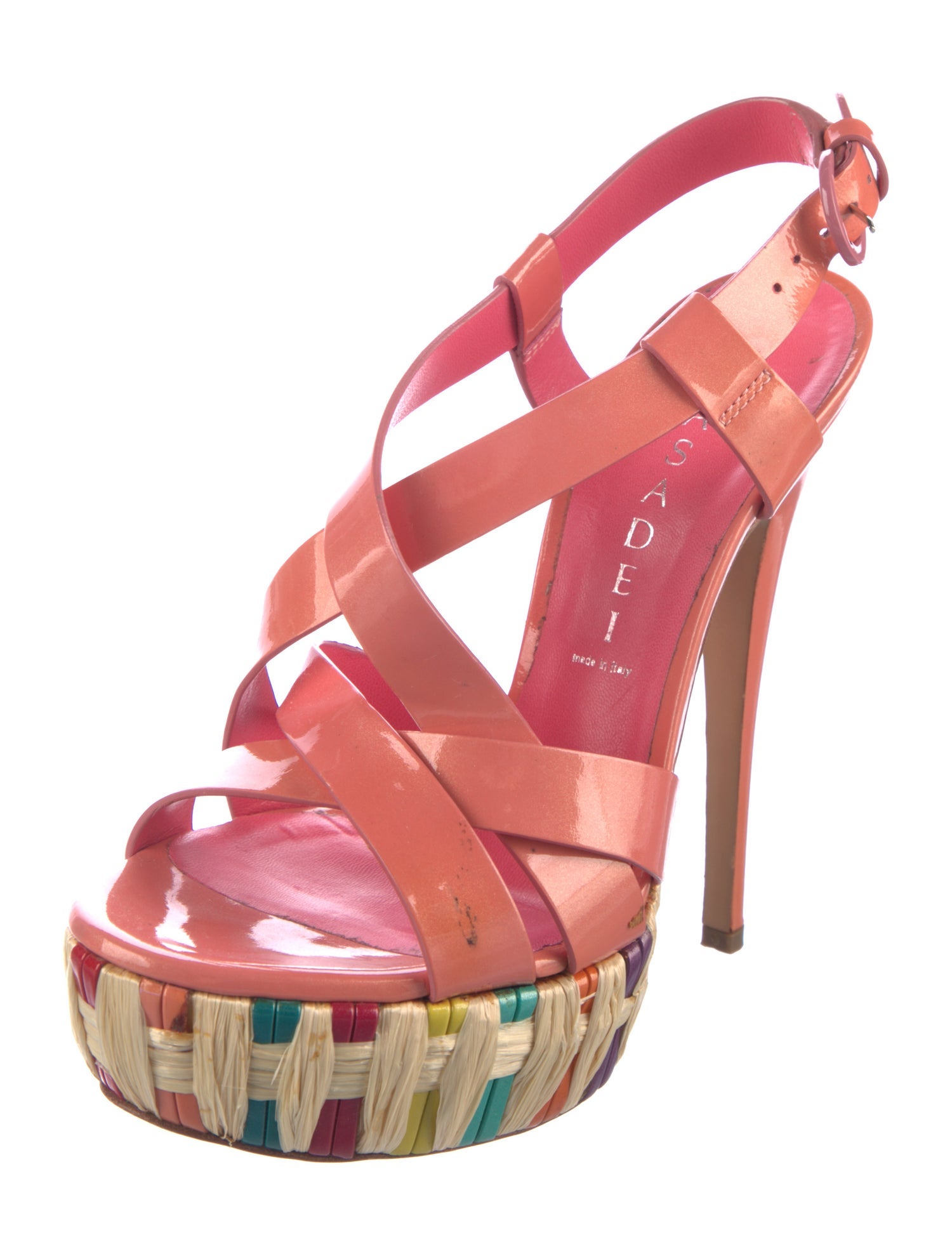 Casadei Patent Leather Floral Print Slingback Sandals