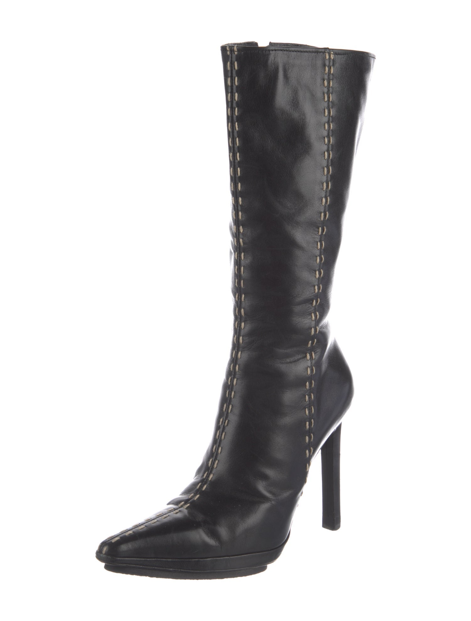 Casadei Leather Embroidered Accent Boots