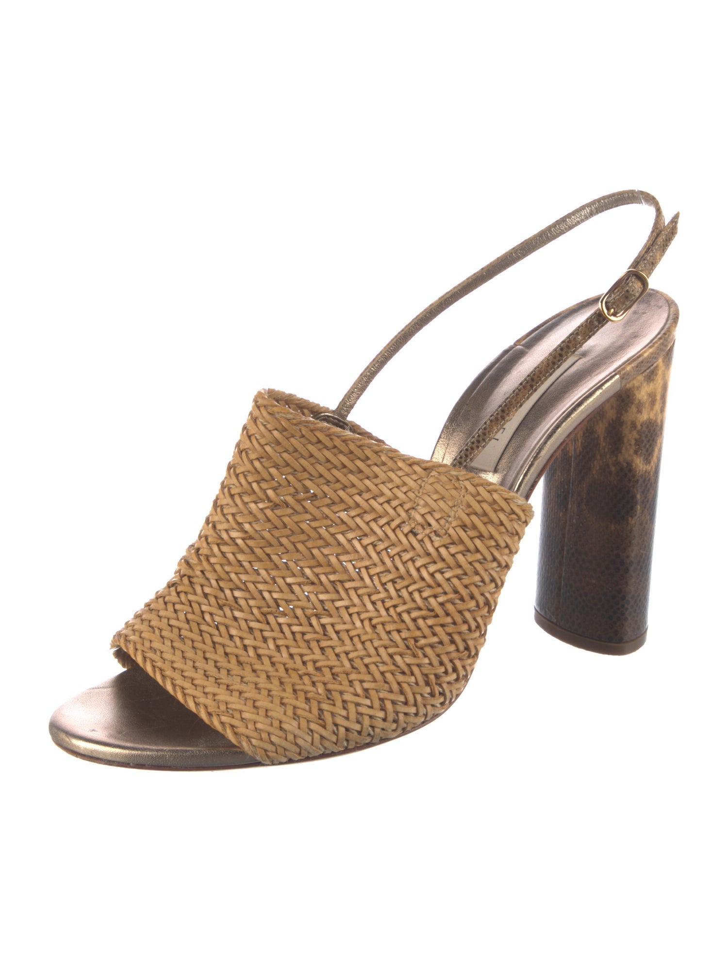 Casadei Raffia Animal Print Slingback Sandals