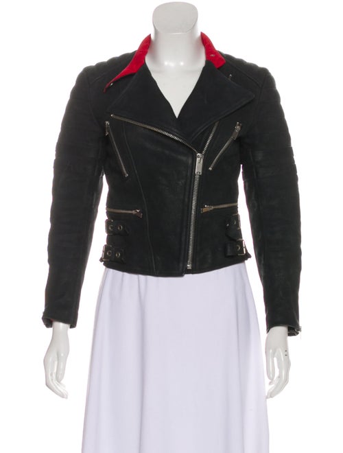 Celine Leather Zip-Up Jacket Black