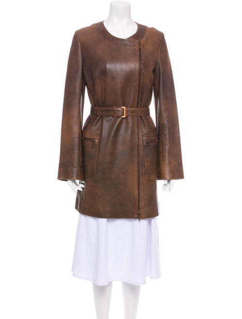 Celine Leather Trench Coat Brown