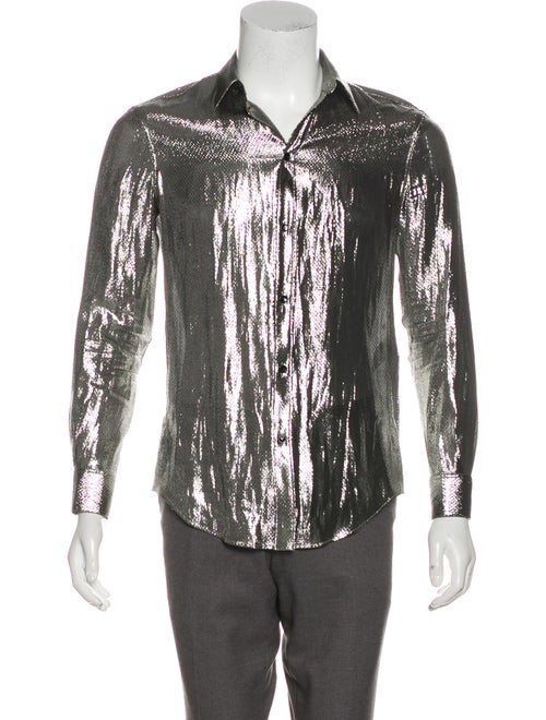 Celine 2019 Metallic Satin Shirt silver