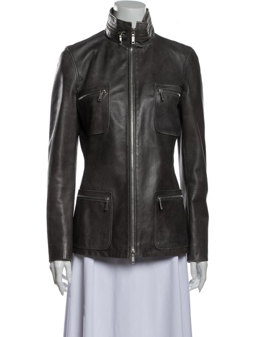 Celine Lamb Leather Biker Jacket Grey