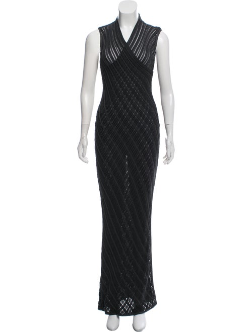 Celine Vintage Open Knit Maxi Dress Metallic
