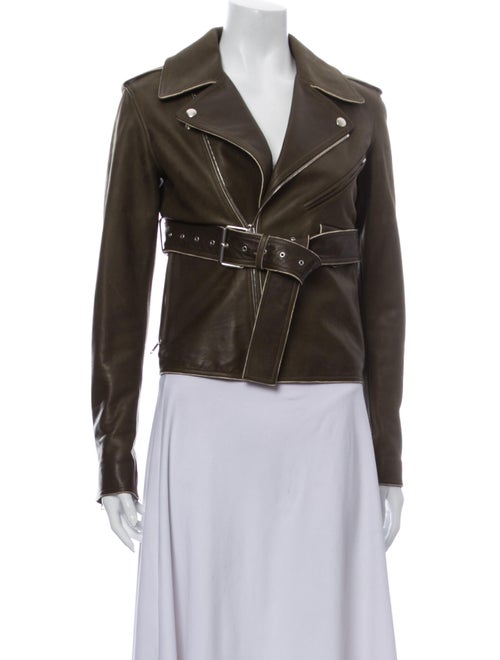 Celine Leather Biker Jacket Green