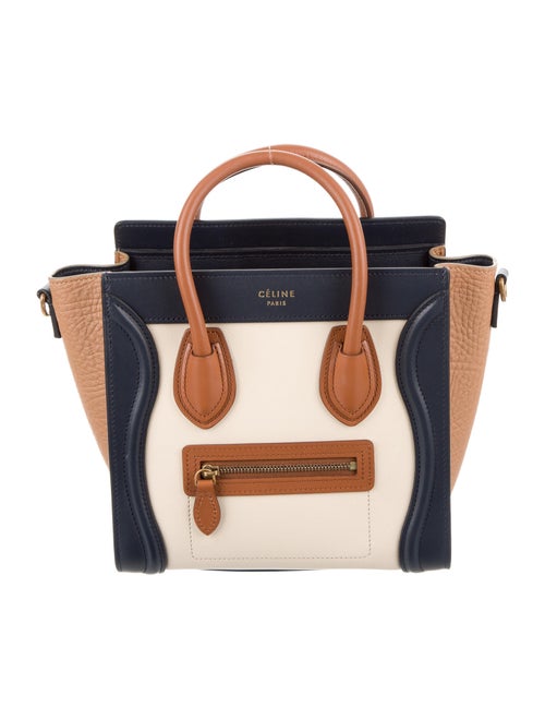 Celine Tricolor Nano Luggage Tote navy