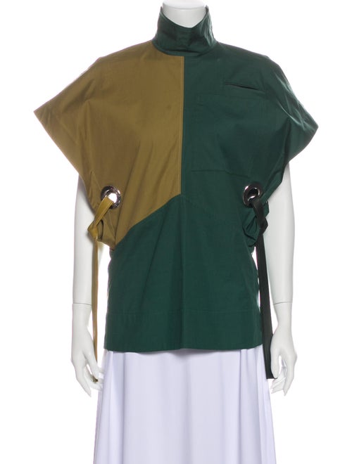 Celine Mock Neck Short Sleeve Blouse Green