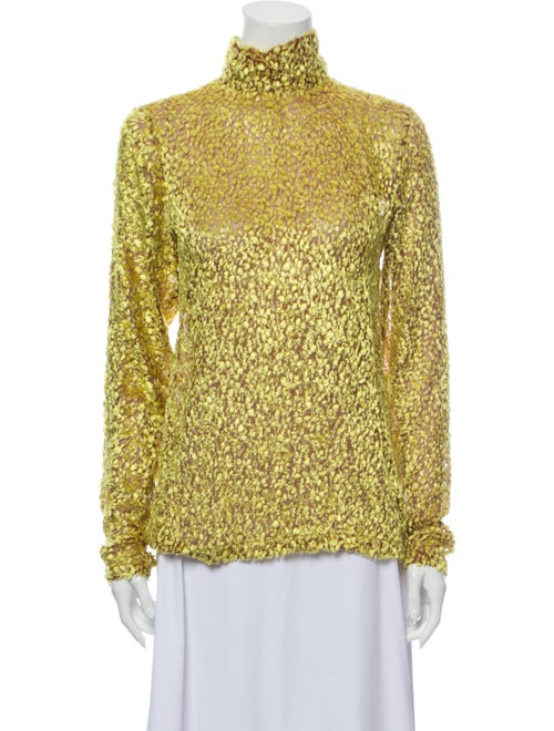 Celine Printed Mock Neck Blouse Green