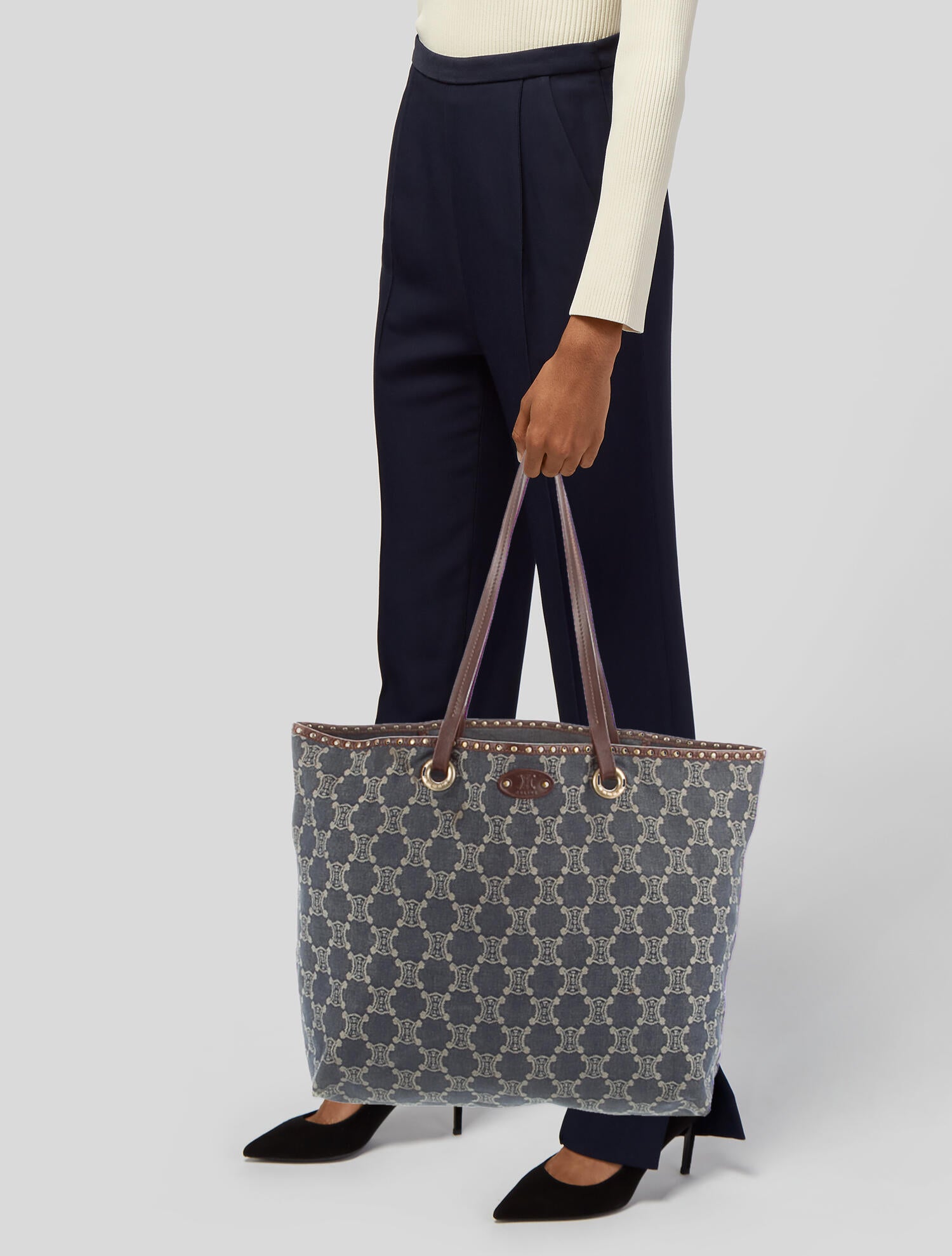 Celine Vintage Triomphe Denim Tote - Blue Totes, Handbags