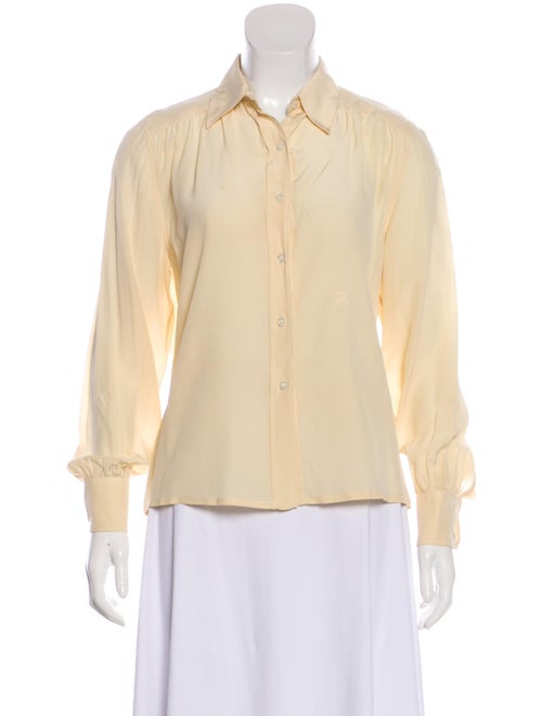 Celine Silk Collar Button-Up Top