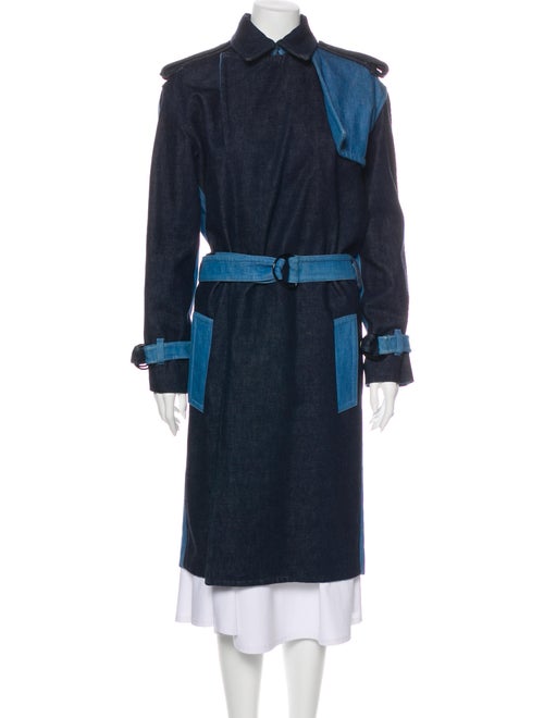 Celine Colorblock Pattern Trench Coat Blue