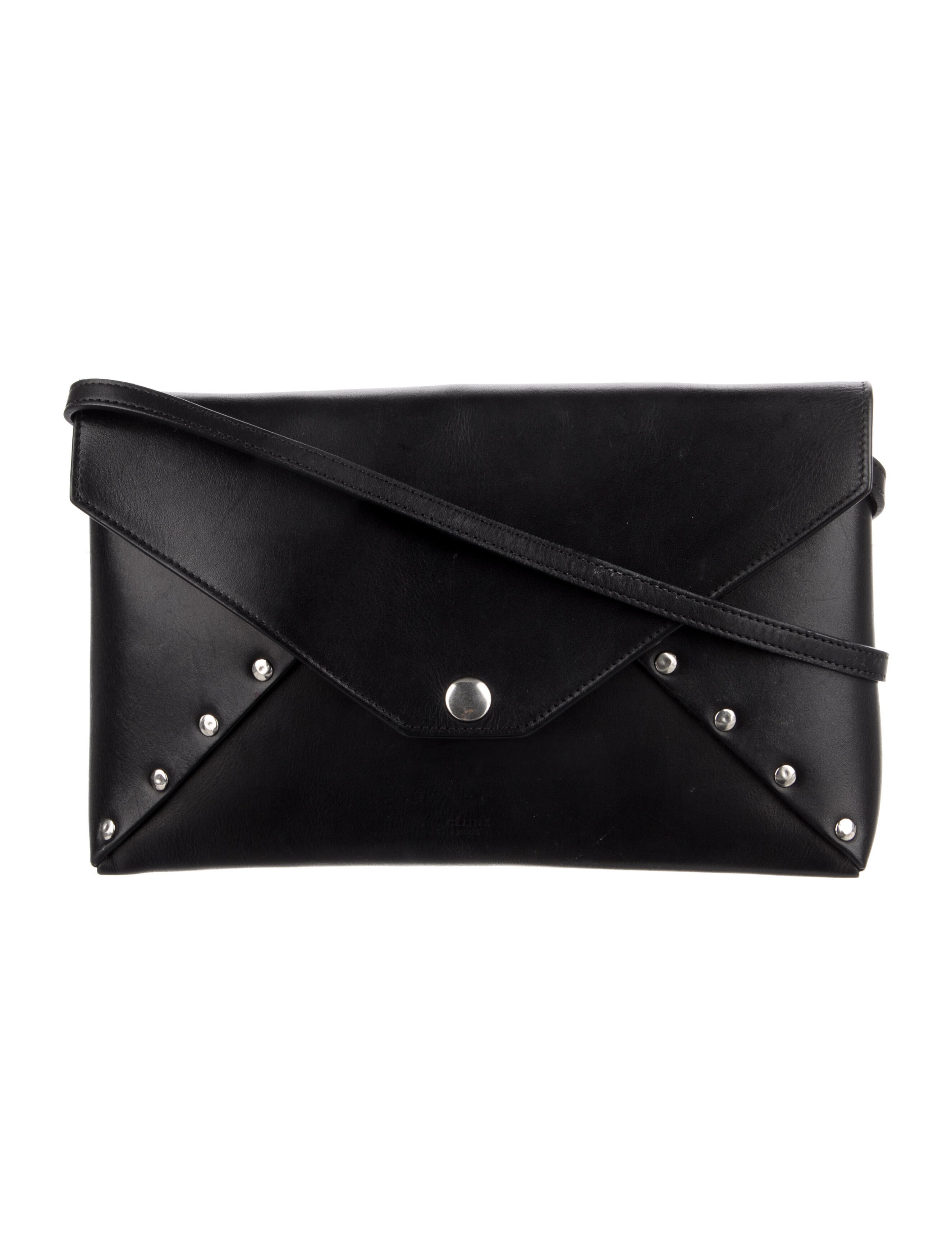 CELINE Natural Calfskin Biker Evening Clutch on Strap Black