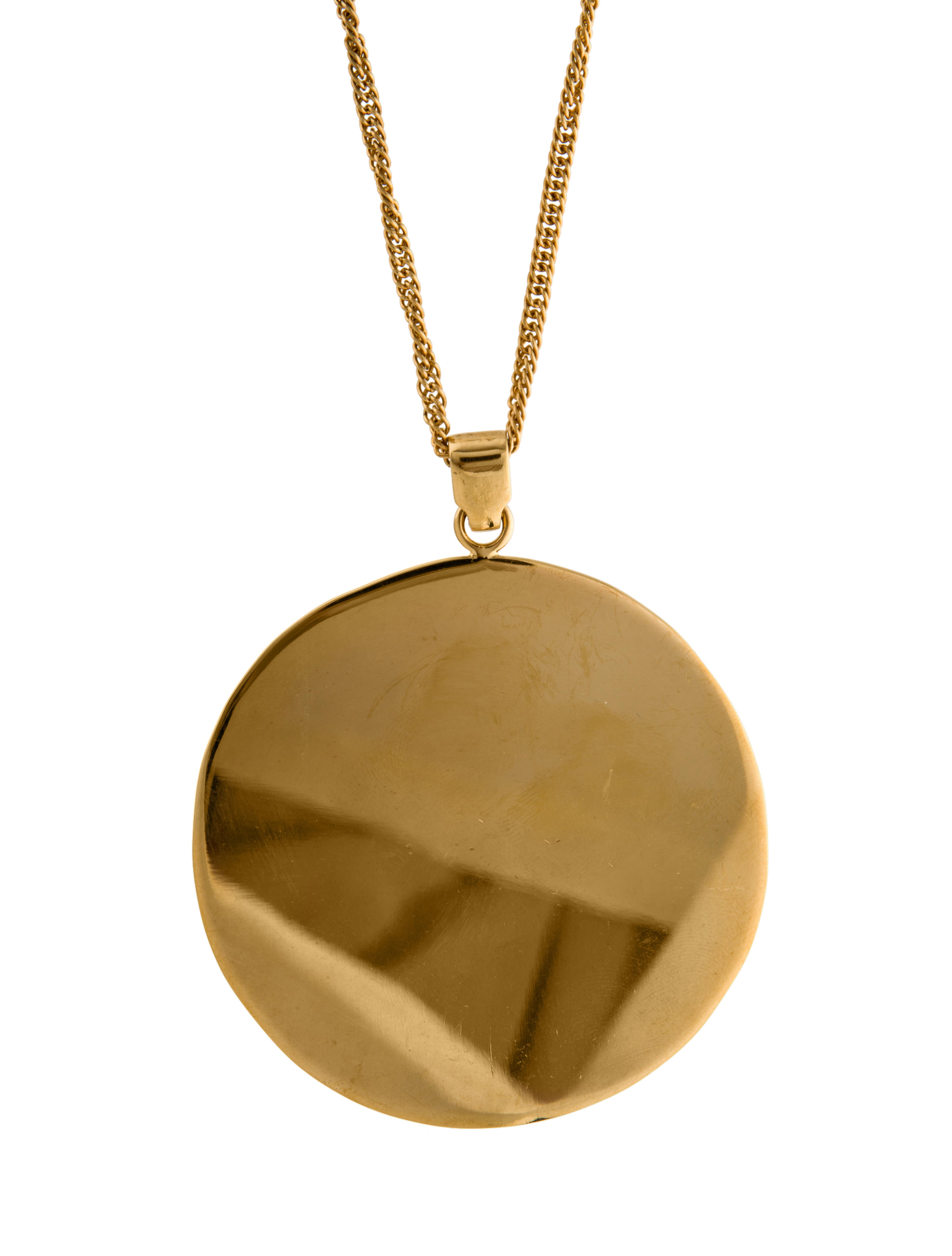 Celine Large Disc Pendant Necklace Brass Pendant Necklace, Necklaces