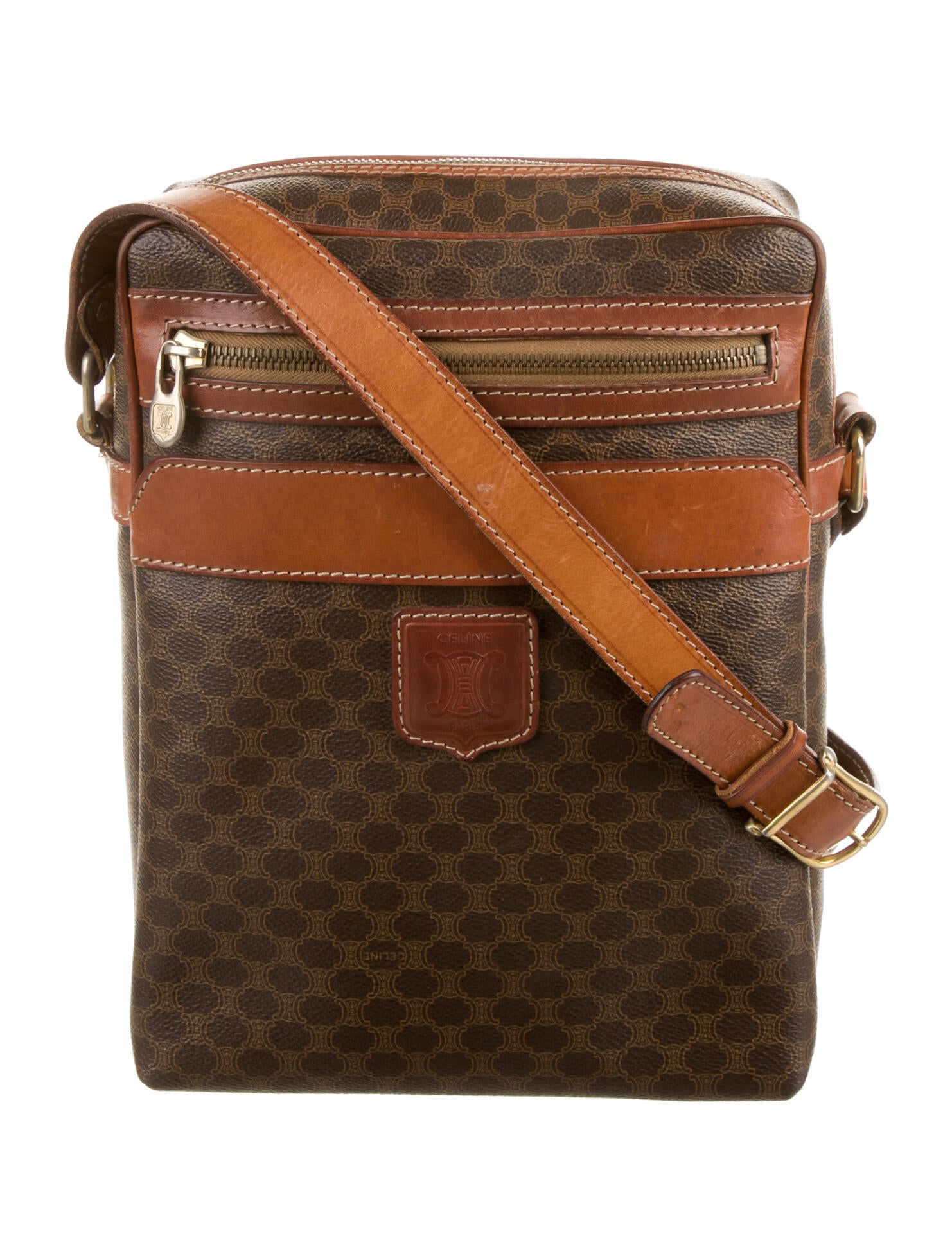 Celine Vintage Macadam Shoulder Bag Brown Crossbody Bags, Handbags