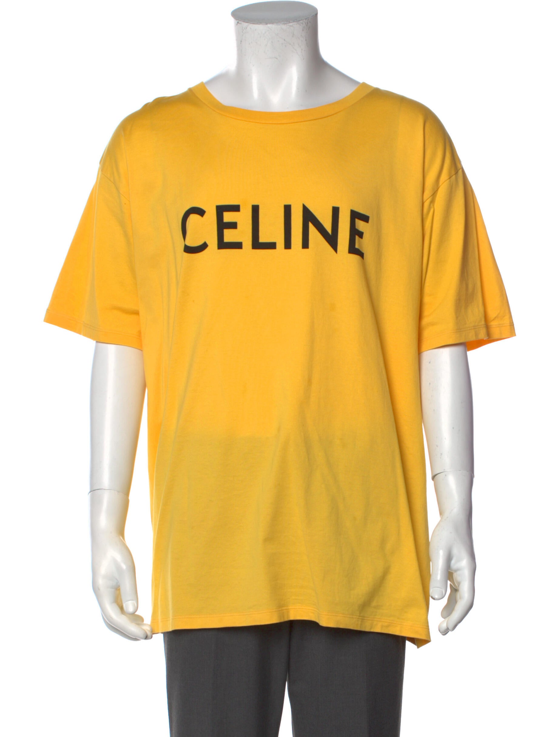 Celine Graphic Print Crew Neck TShirt Yellow TShirts, Clothing