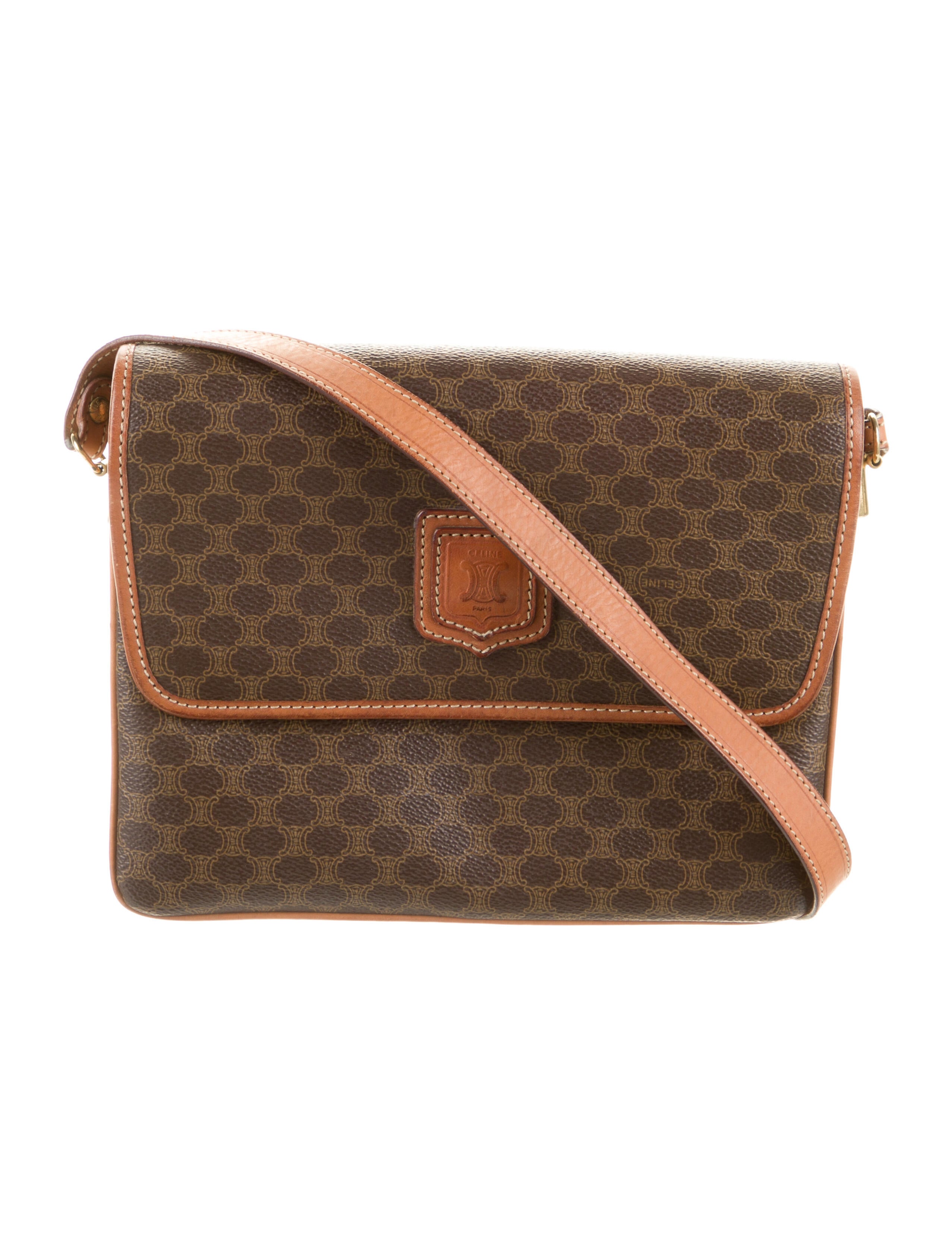 Celine Vintage Macadam Shoulder Bag Brown Crossbody Bags, Handbags