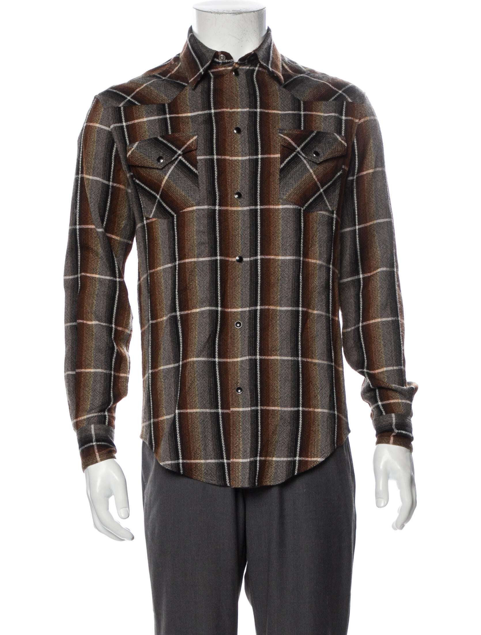 Celine Plaid Print Long Sleeve Western Shirt