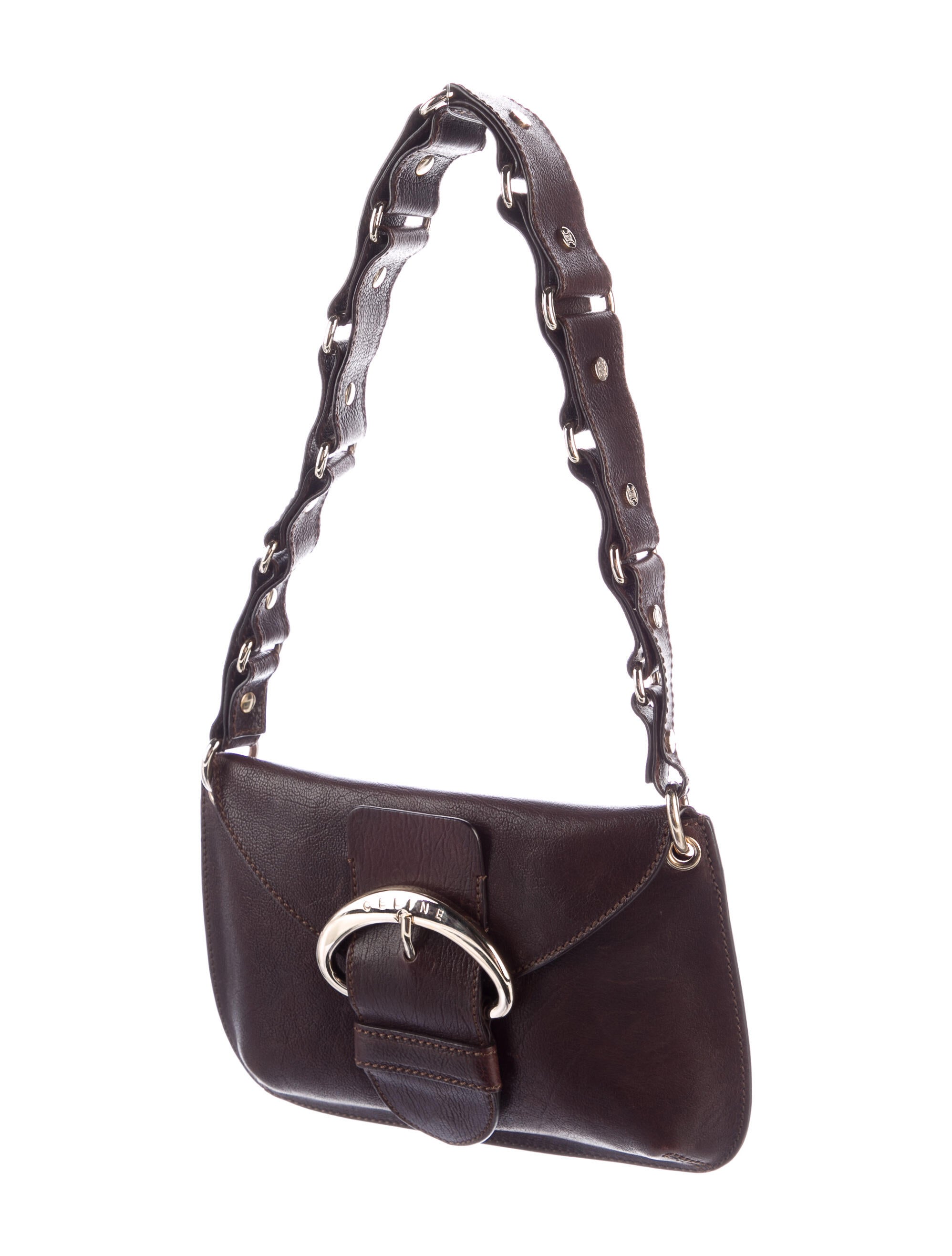 Celine Vintage Leather Shoulder Bag Brown Shoulder Bags, Handbags