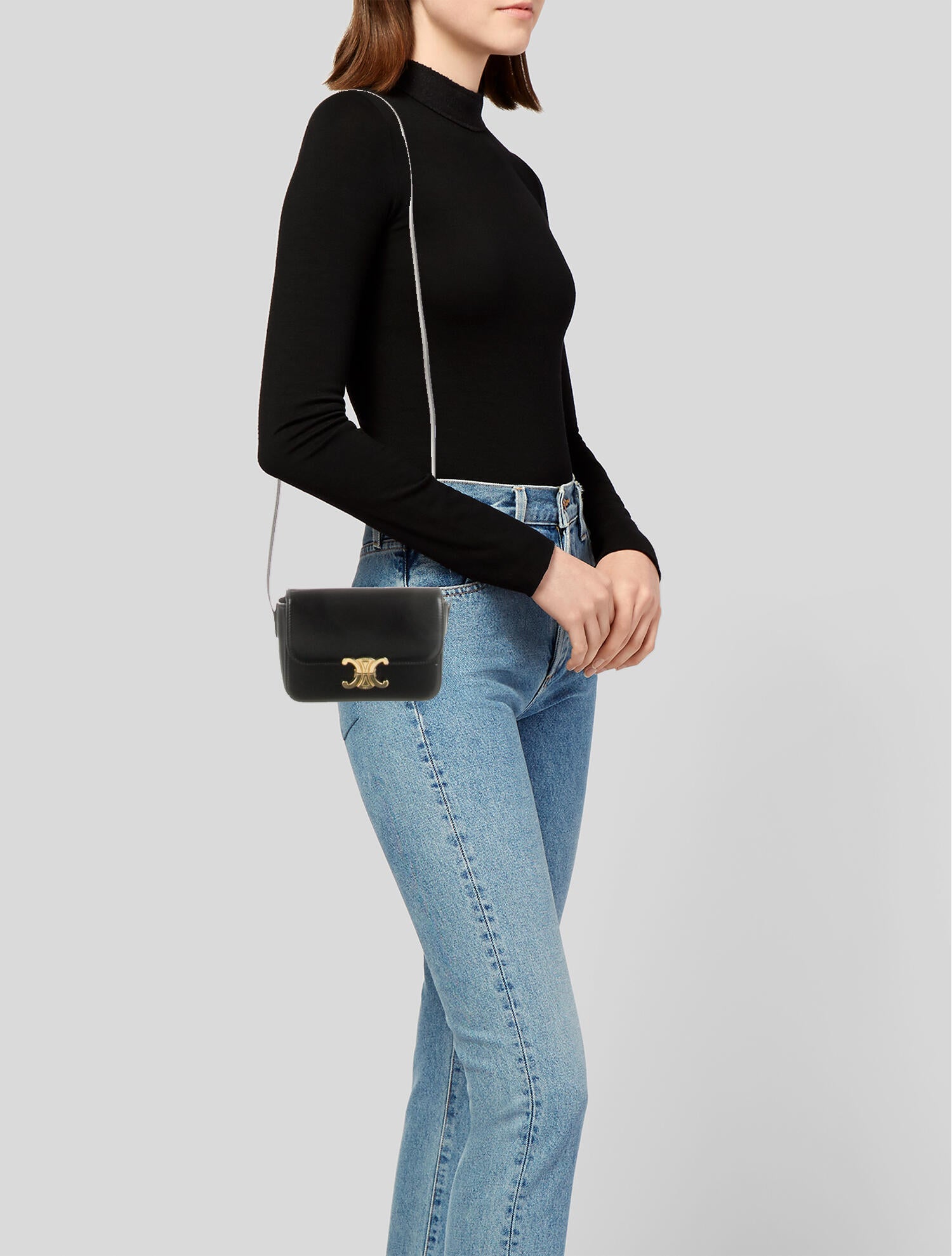 Celine Women's Teen Triomphe Leather Crossbody Bag Yellow