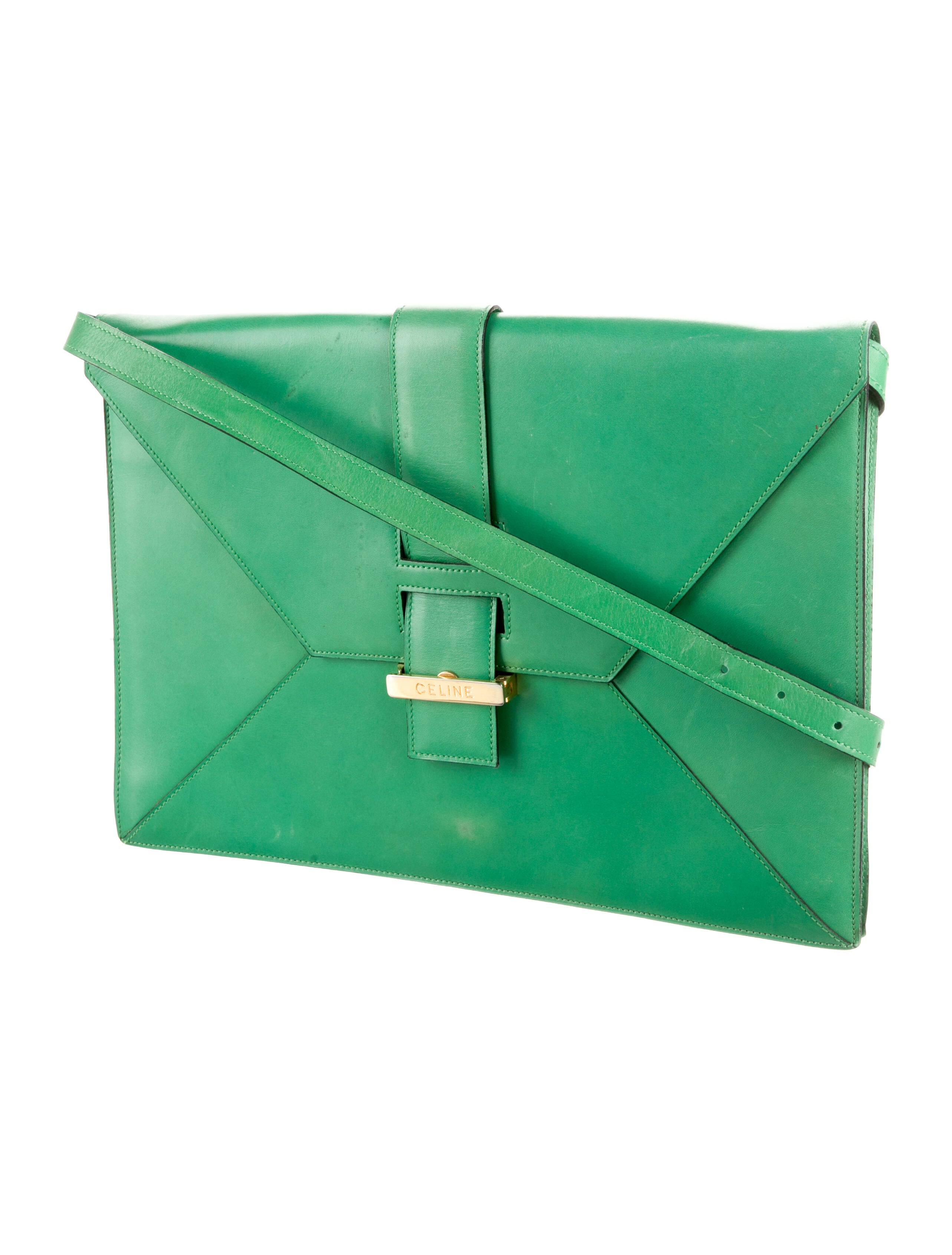 Celine Vintage Leather Shoulder Bag Green Shoulder Bags, Handbags