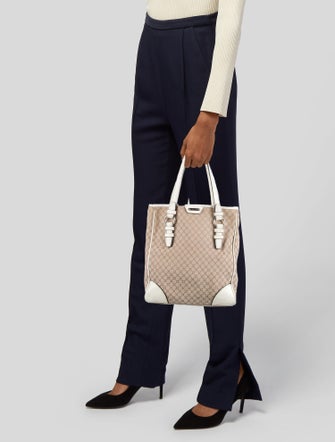 Celine Embossed Leather-Trimmed Macadam Tote