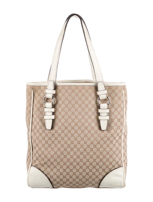 Celine Embossed Leather-Trimmed Macadam Tote