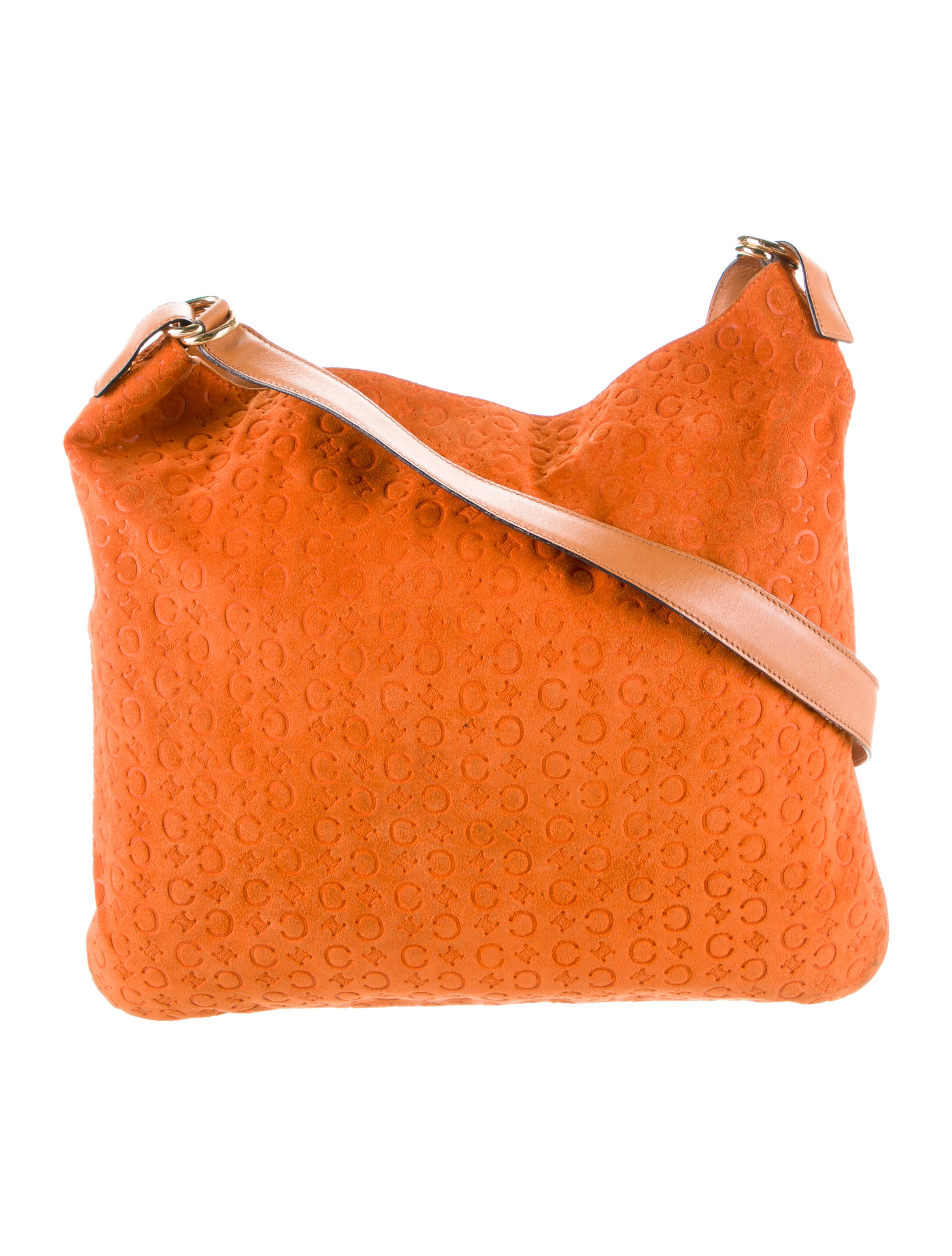 Celine Vintage Suede Macadam Shoulder Bag Orange Shoulder Bags