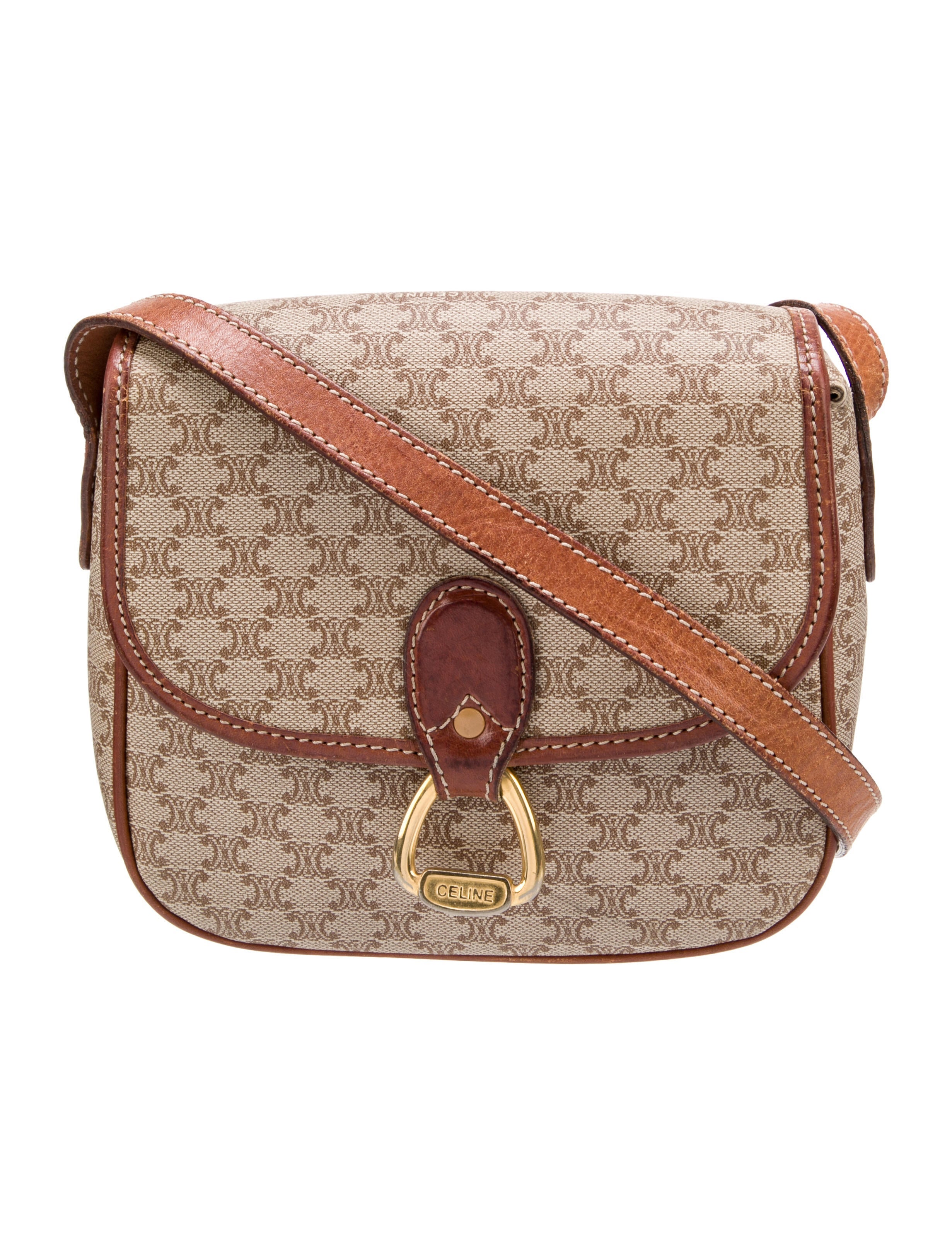 Celine Vintage Triomphe Logo Crossbody Bag Brown Crossbody Bags