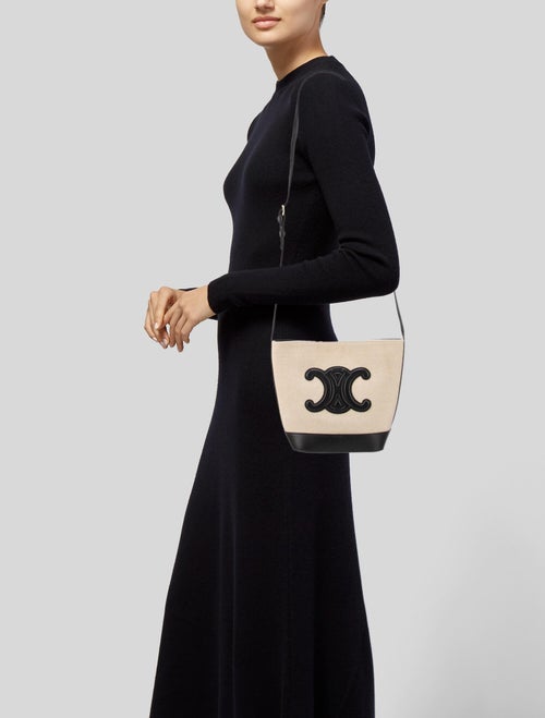 Celine Canvas Triomphe Small Bucket Bag
