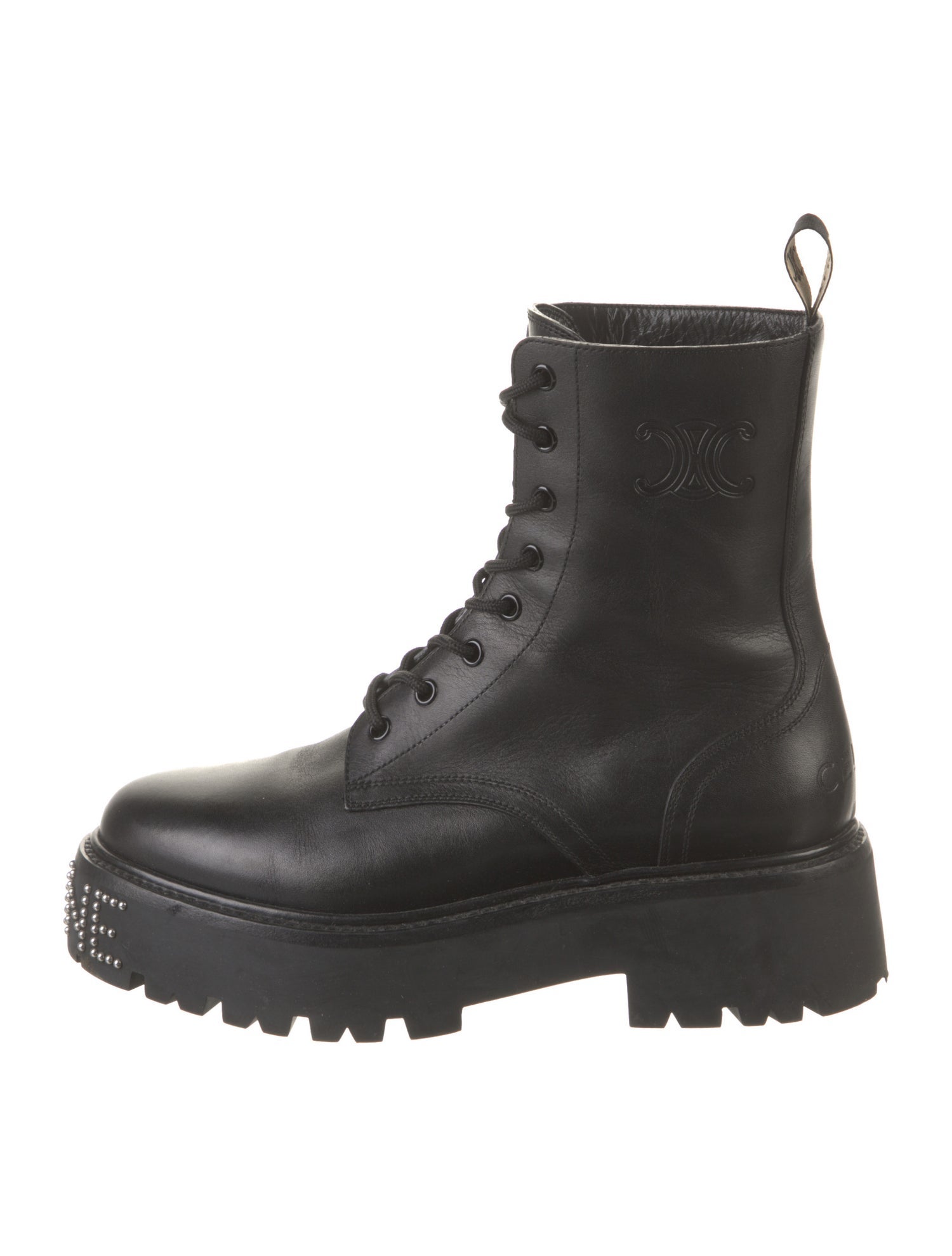 Celine Leather Studded Accents Combat Boots - Black Boots, Shoes ...