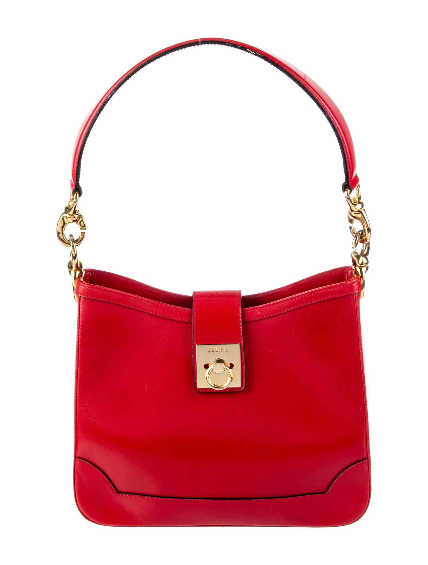 Celine Vintage Structured Shoulder Bag Red Shoulder Bags, Handbags