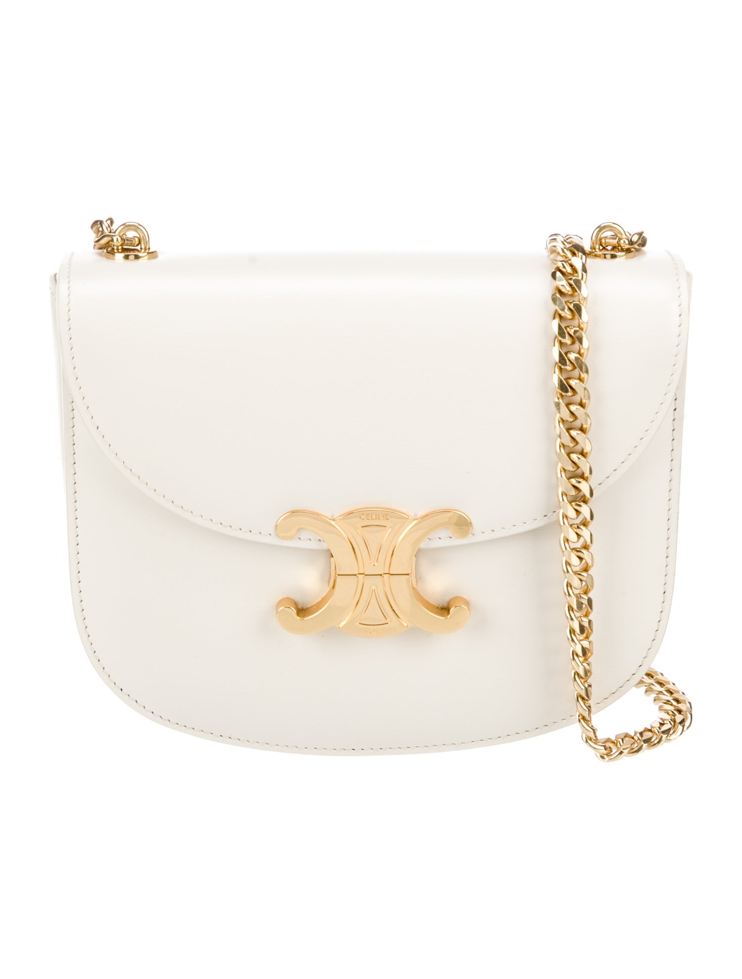 【CELINE】CHAIN CROSSBODY BAG Triomphe chain leather crossbody bag Celine Green in Leather