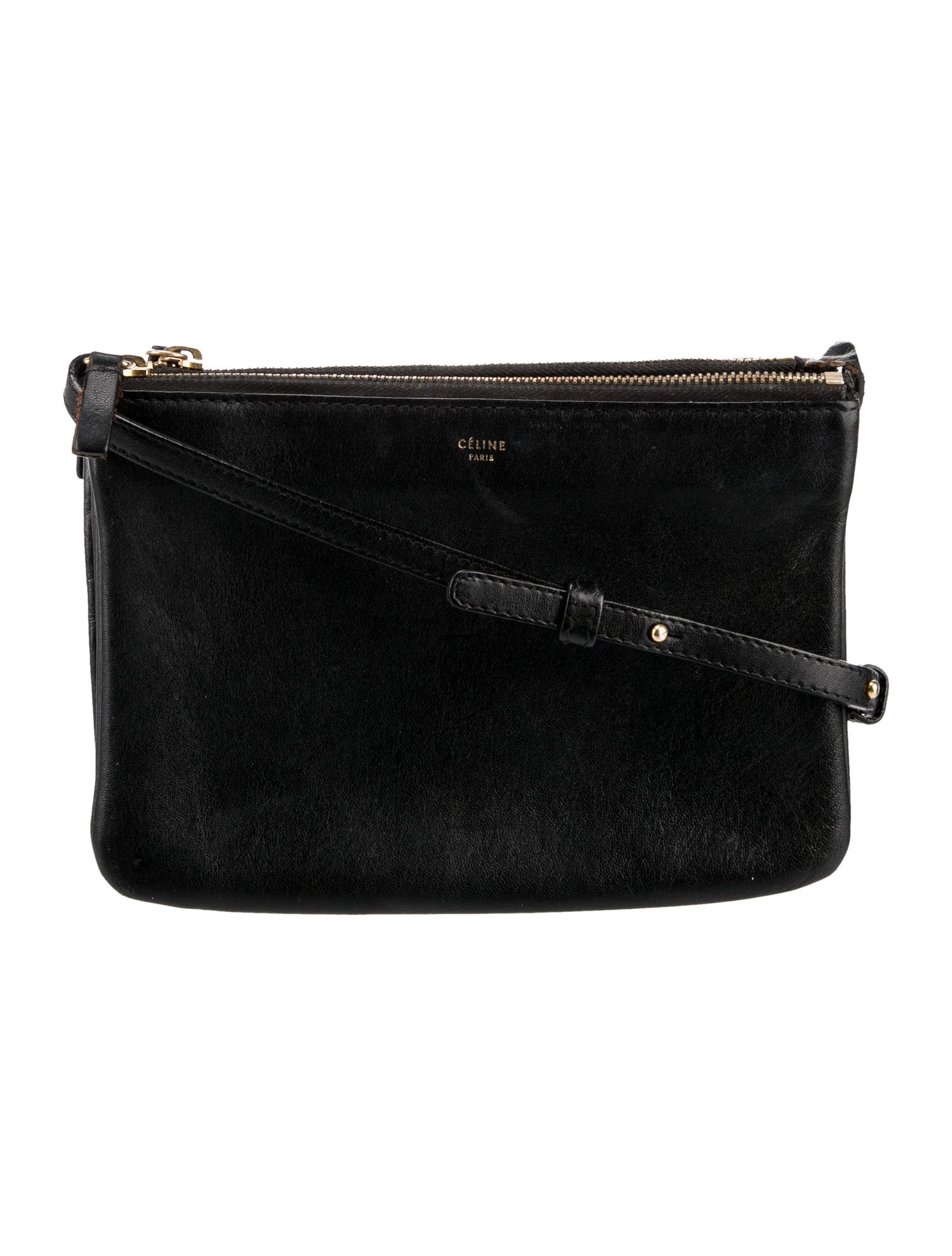 Celine Trio Leather Crossbody Black Crossbody Bags, Handbags
